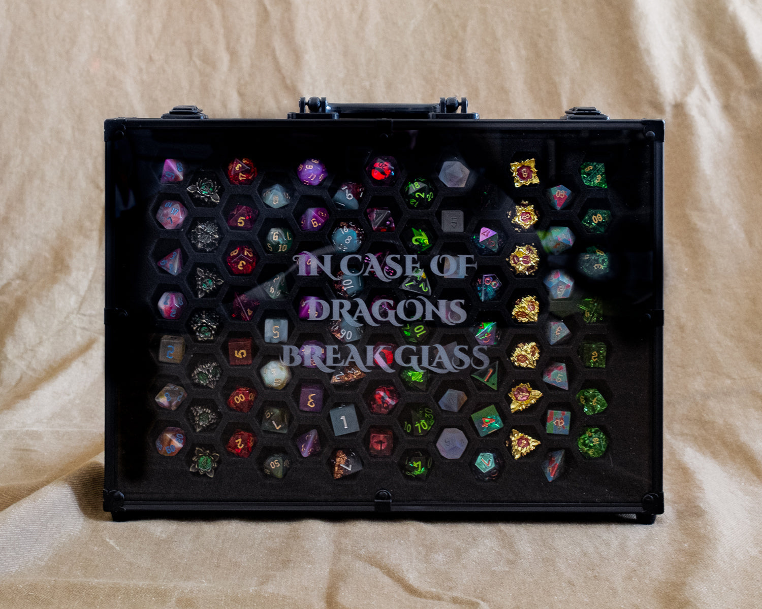 In Case Of Dragons Break Glass | 26 Set Capacity | Plexi Glass Chest of Hoarding Dice Display Case - Emberglow Gaming