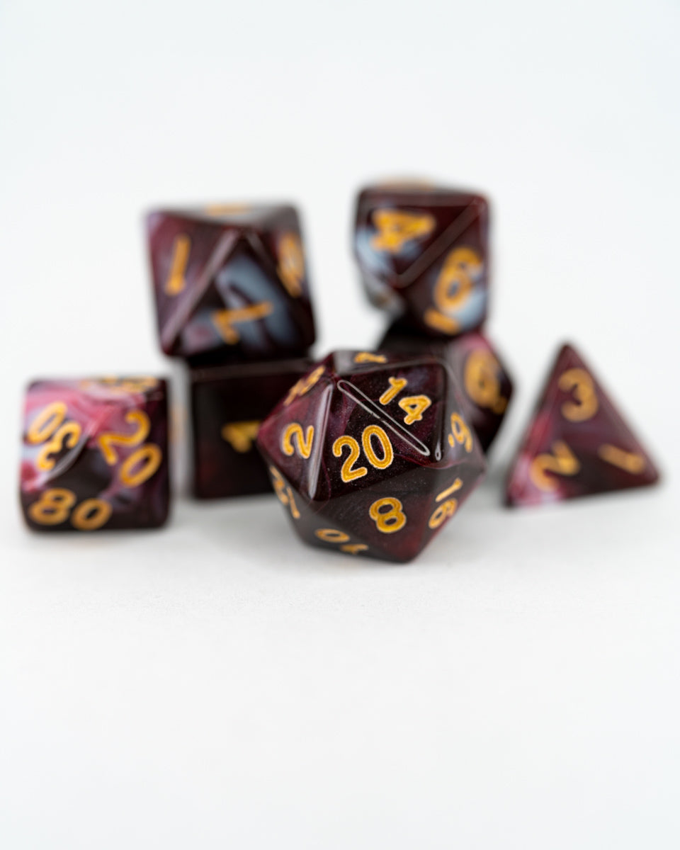 Blood Marble | 7 Piece Acrylic Dice Set - Emberglow Gaming
