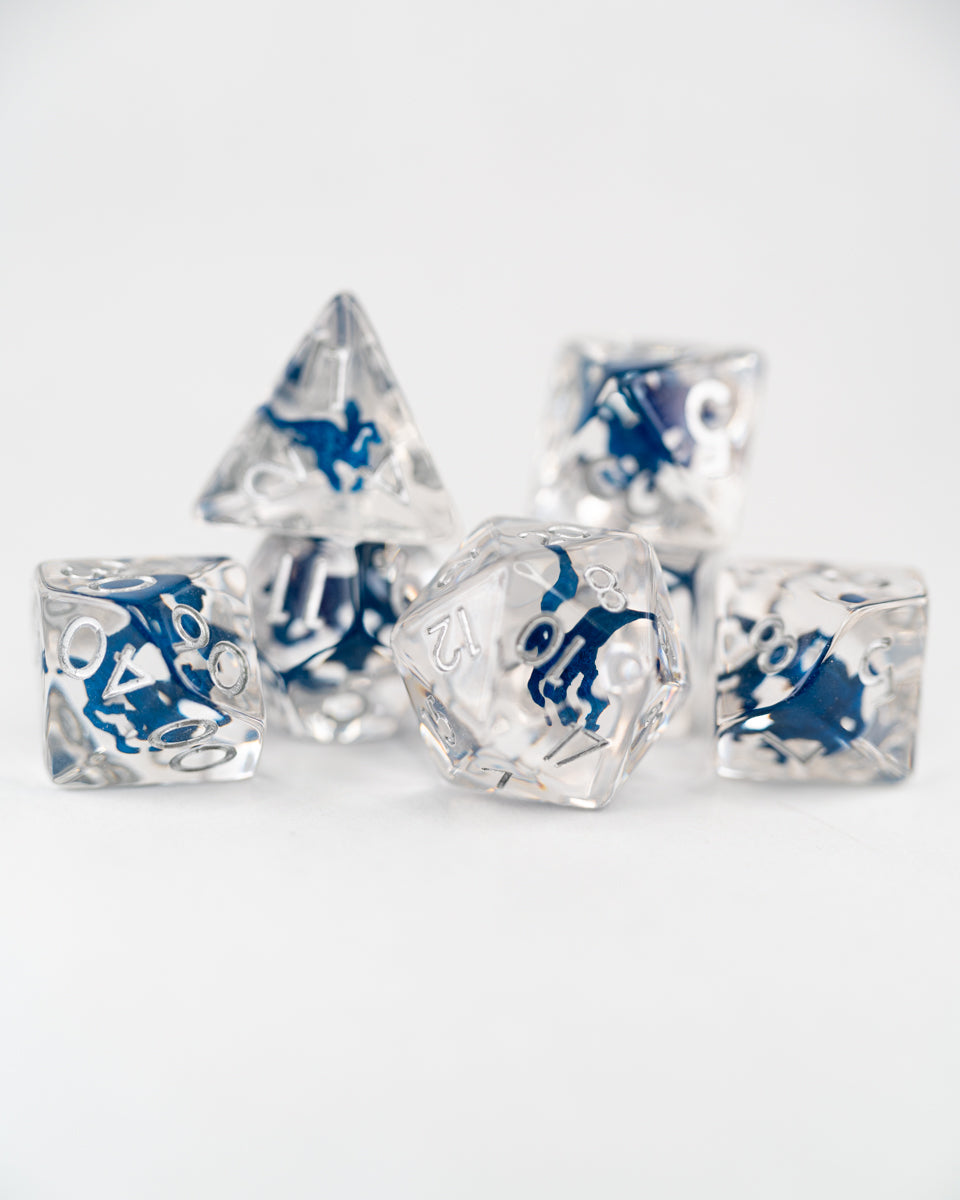 Thestral | Winged Horse | 7 Piece Acrylic Inclusion Dice Set - Emberglow Gaming