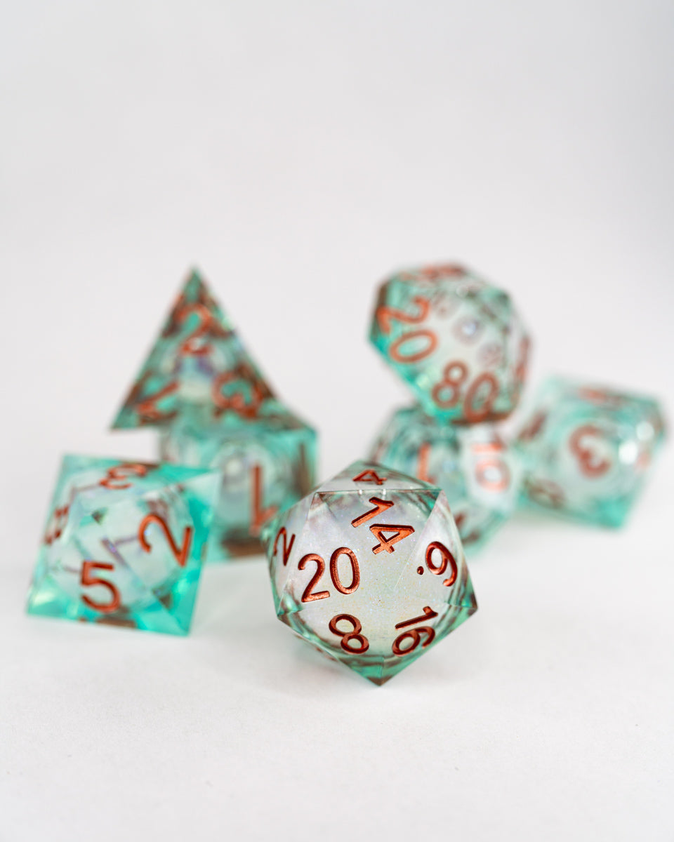 Waterwilled | 7 Piece Liquid Core Dice Set - Emberglow Gaming