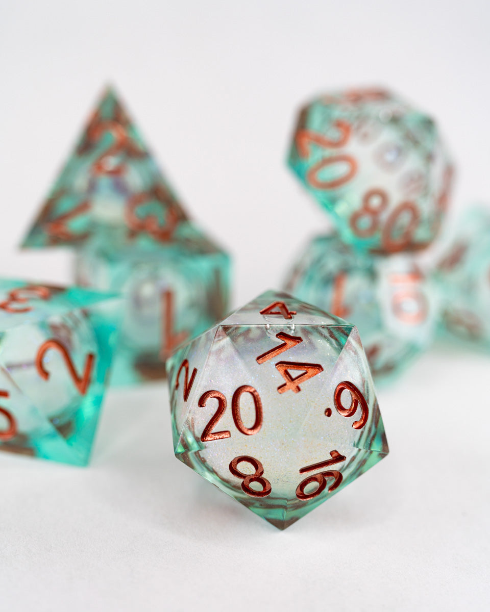 Waterwilled | 7 Piece Liquid Core Dice Set - Emberglow Gaming