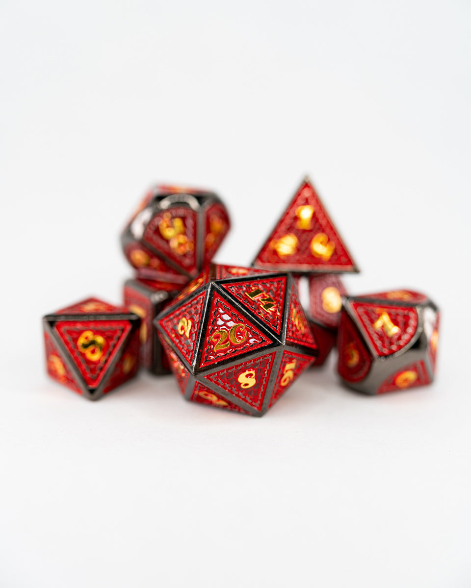 Devil's Bargain | 7 Piece Metal Dice Set - Emberglow Gaming