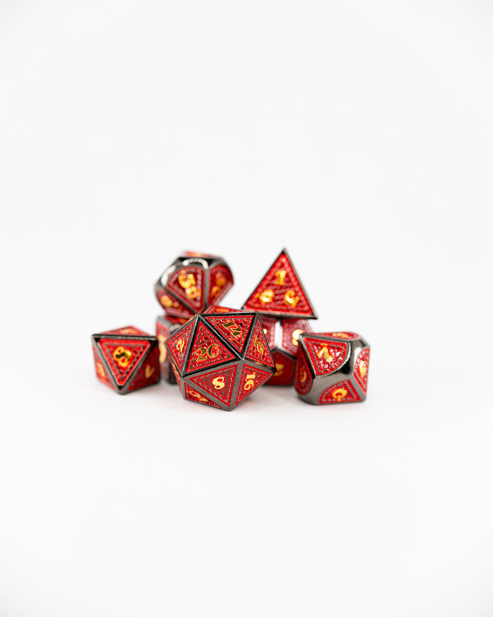 Devil's Bargain | 7 Piece Metal Dice Set - Emberglow Gaming