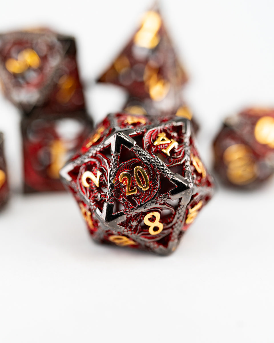 War Chant | Hollow | 7 Piece Metal Dice Set - Emberglow Gaming
