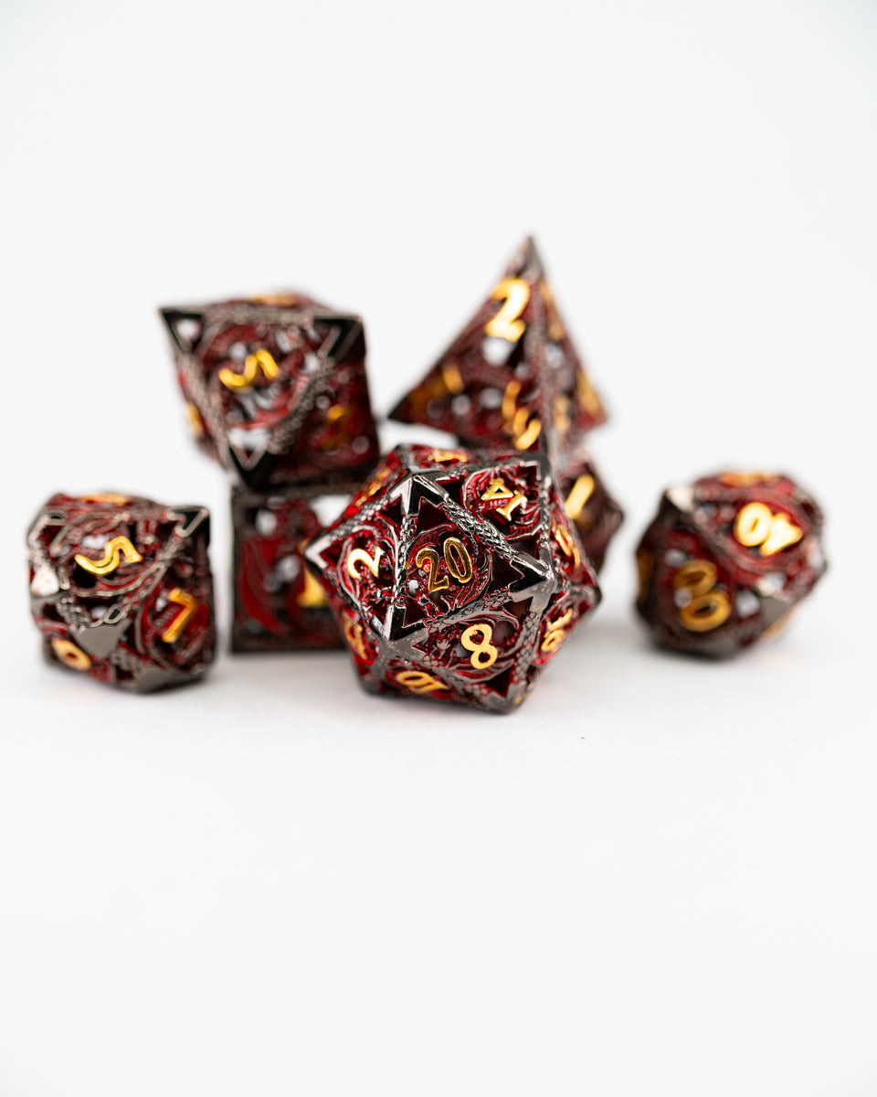War Chant | Hollow | 7 Piece Metal Dice Set - Emberglow Gaming