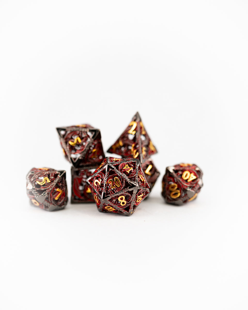 War Chant | Hollow | 7 Piece Metal Dice Set - Emberglow Gaming