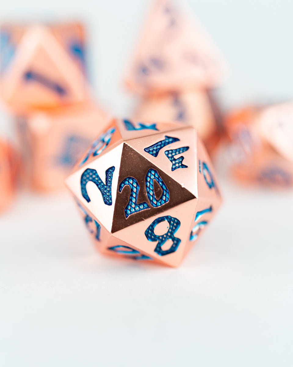 Kupfernickel | Large Font | 7 Piece Metal Dice Set - Emberglow Gaming