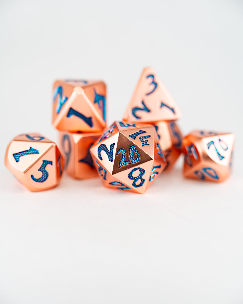 Kupfernickel | Large Font | 7 Piece Metal Dice Set - Emberglow Gaming