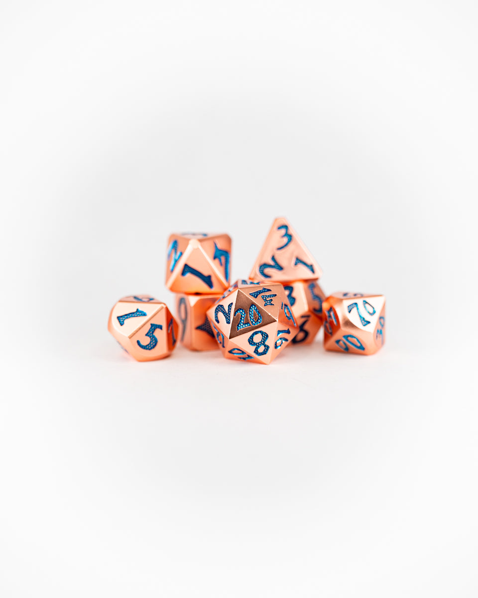 Kupfernickel | Large Font | 7 Piece Metal Dice Set - Emberglow Gaming