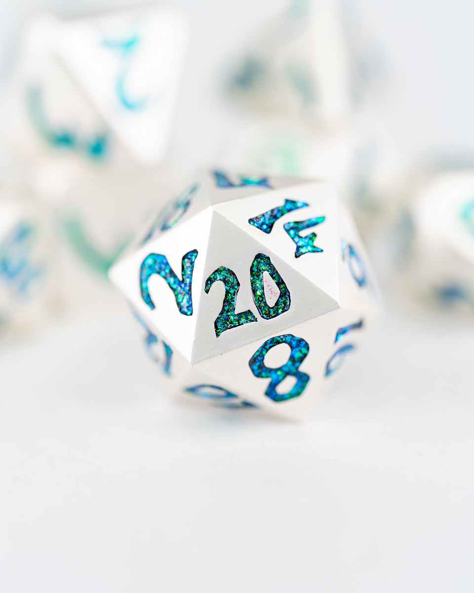 Selesnya | Large Font | 7 Piece Metal Dice Set - Emberglow Gaming