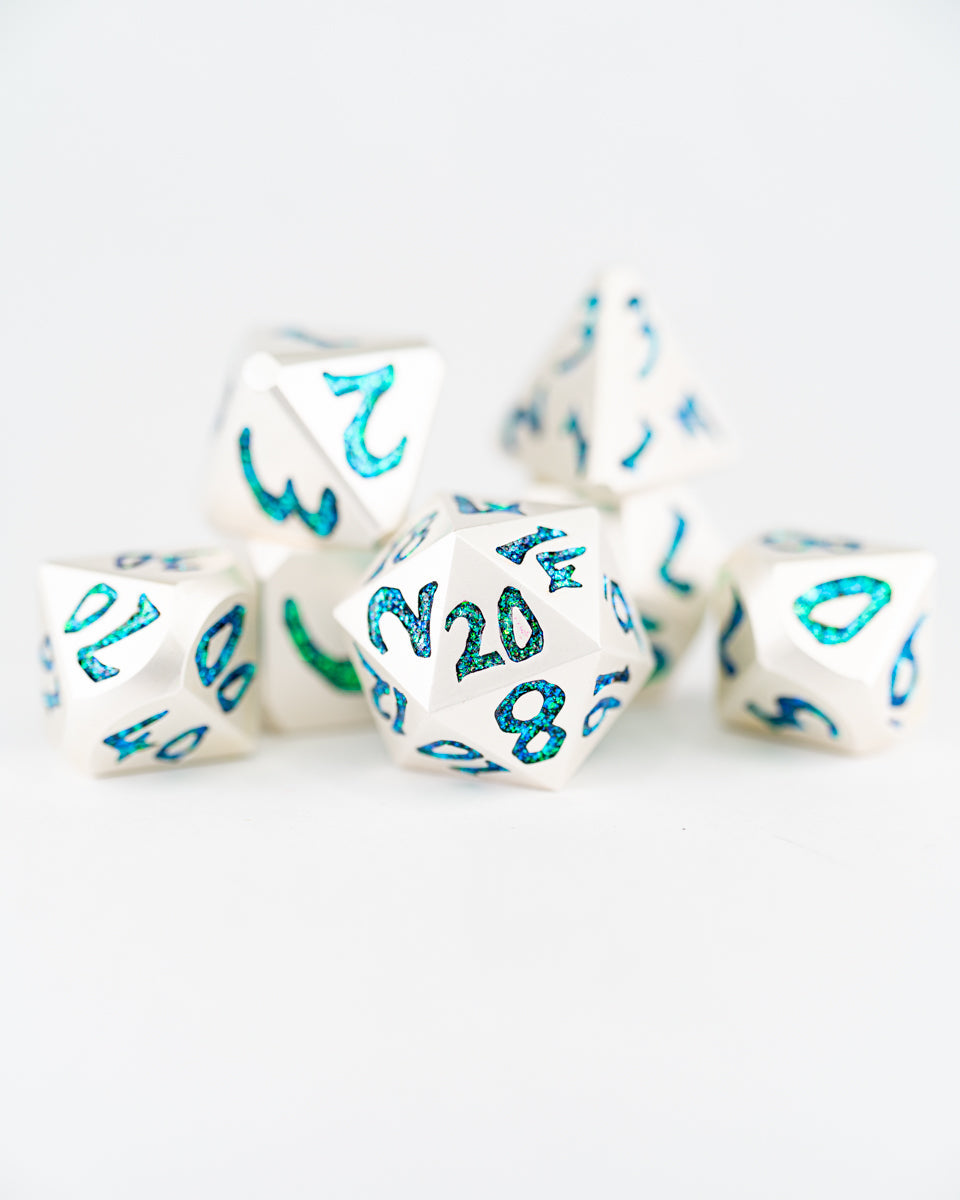 Selesnya | Large Font | 7 Piece Metal Dice Set - Emberglow Gaming