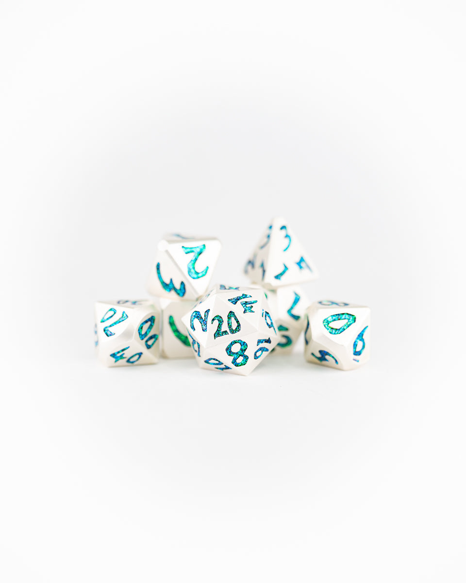 Selesnya | Large Font | 7 Piece Metal Dice Set - Emberglow Gaming