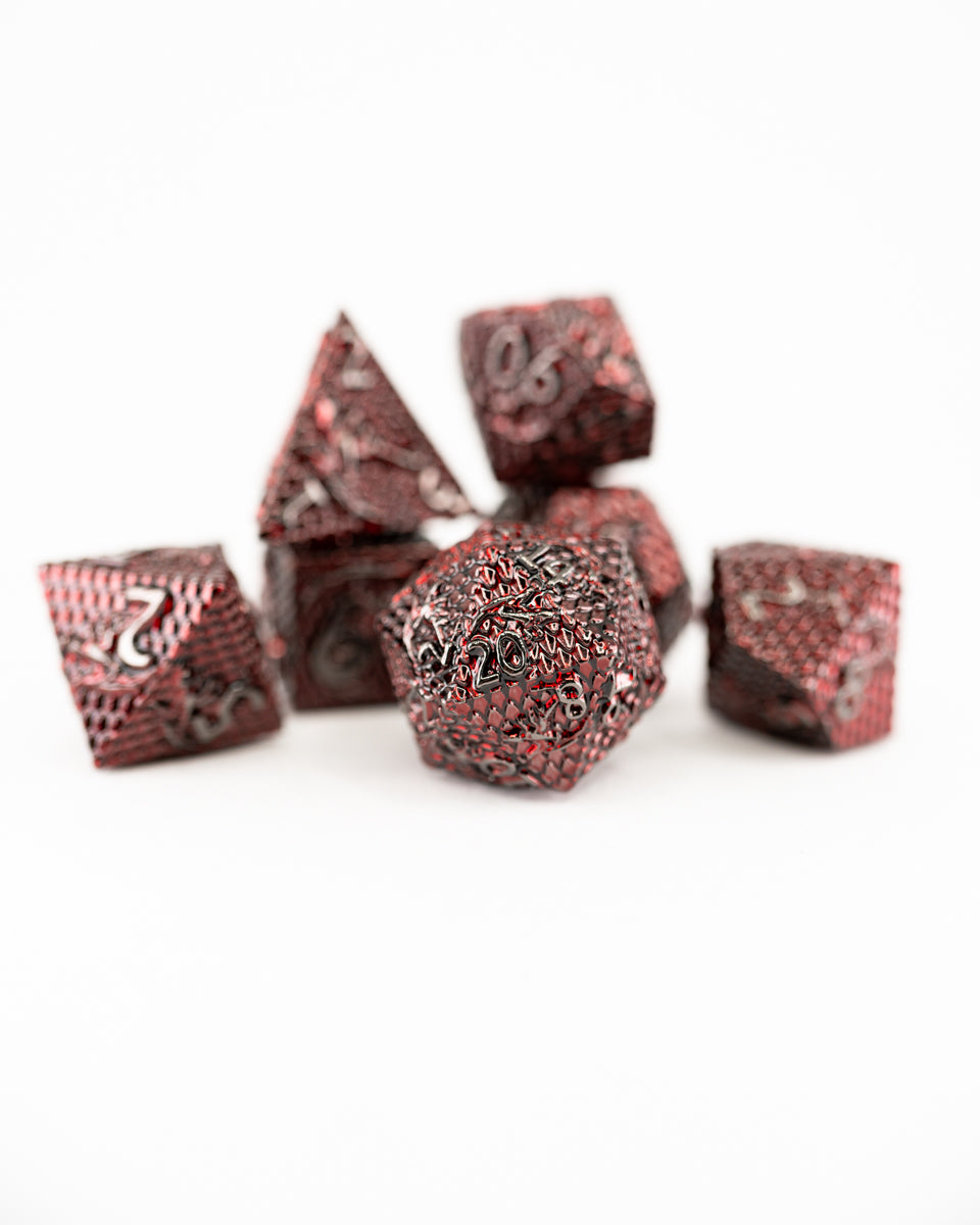 Scourge Rubies | 7 Piece Metal Dice Set - Emberglow Gaming