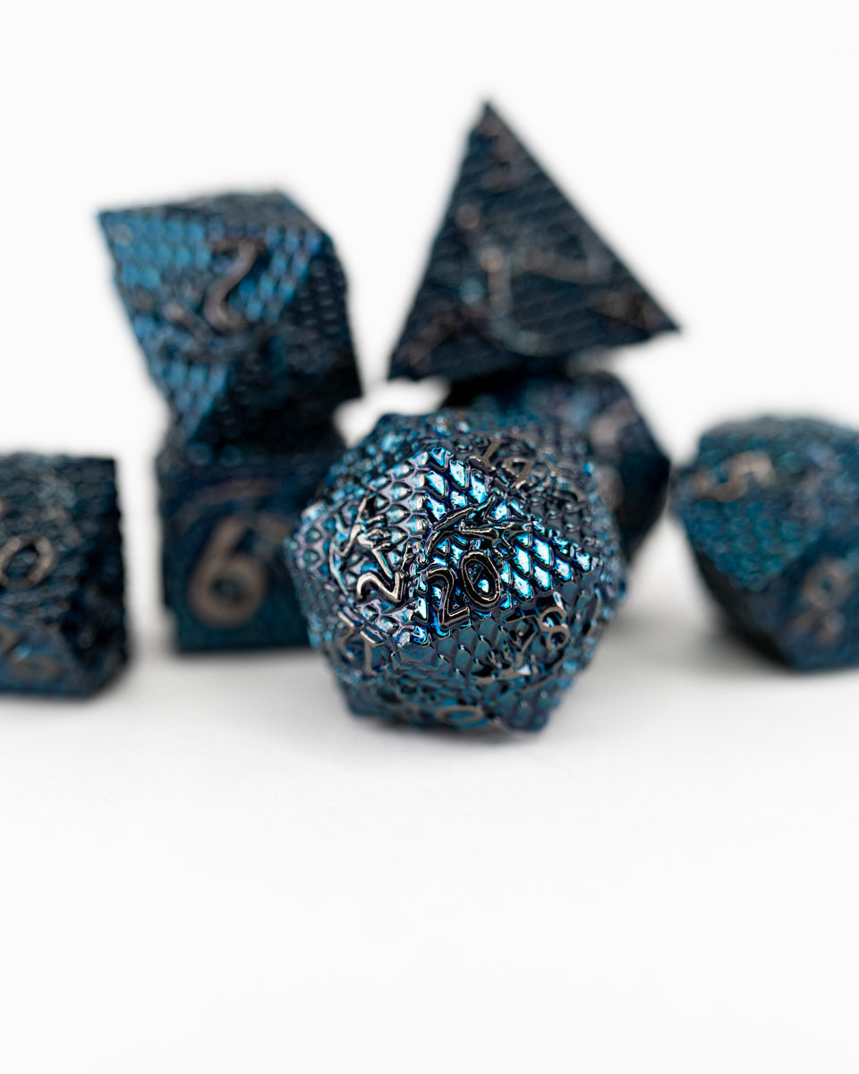Blighted Sapphires | 7 Piece Metal Dice Set - Emberglow Gaming