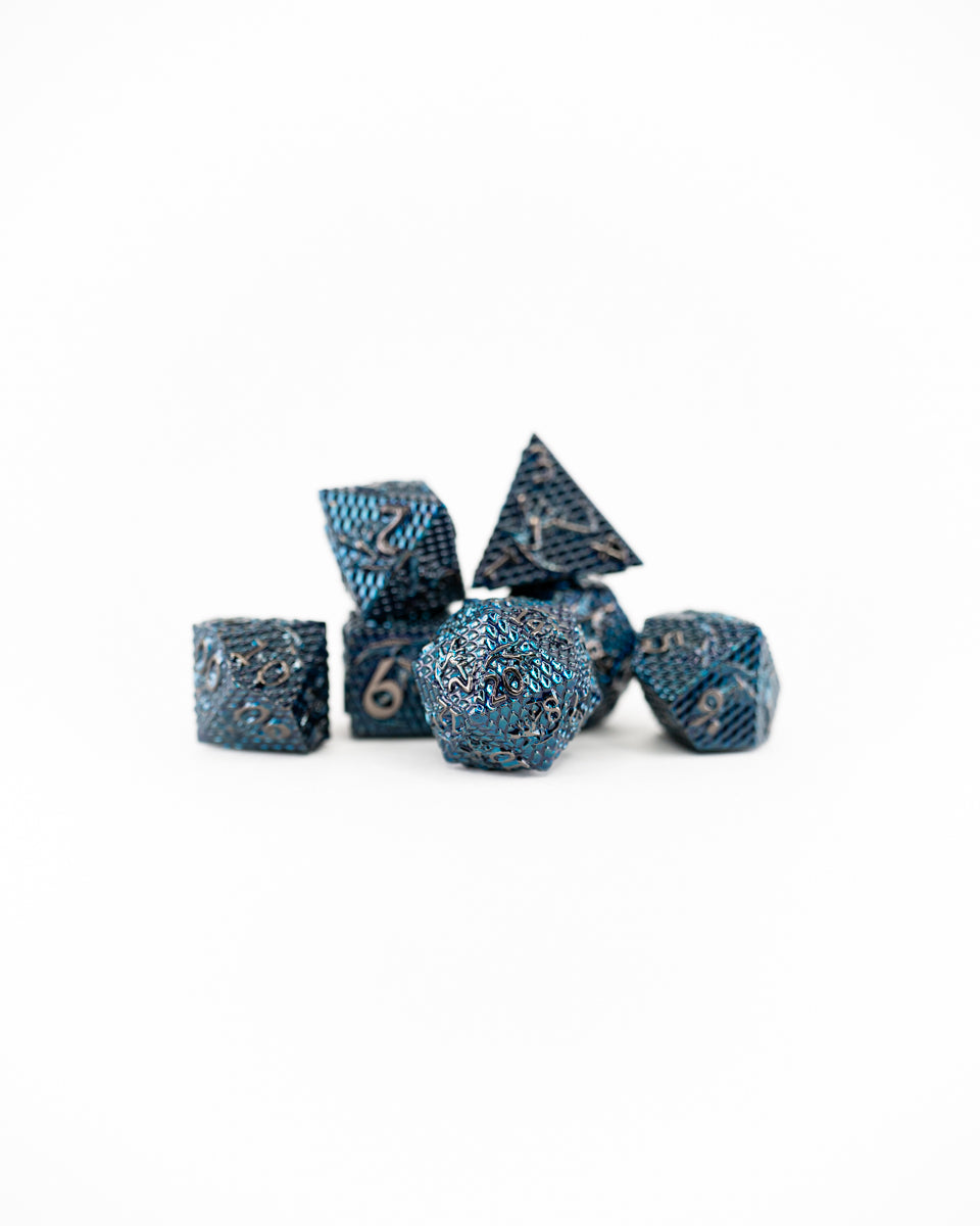 Blighted Sapphires | 7 Piece Metal Dice Set - Emberglow Gaming