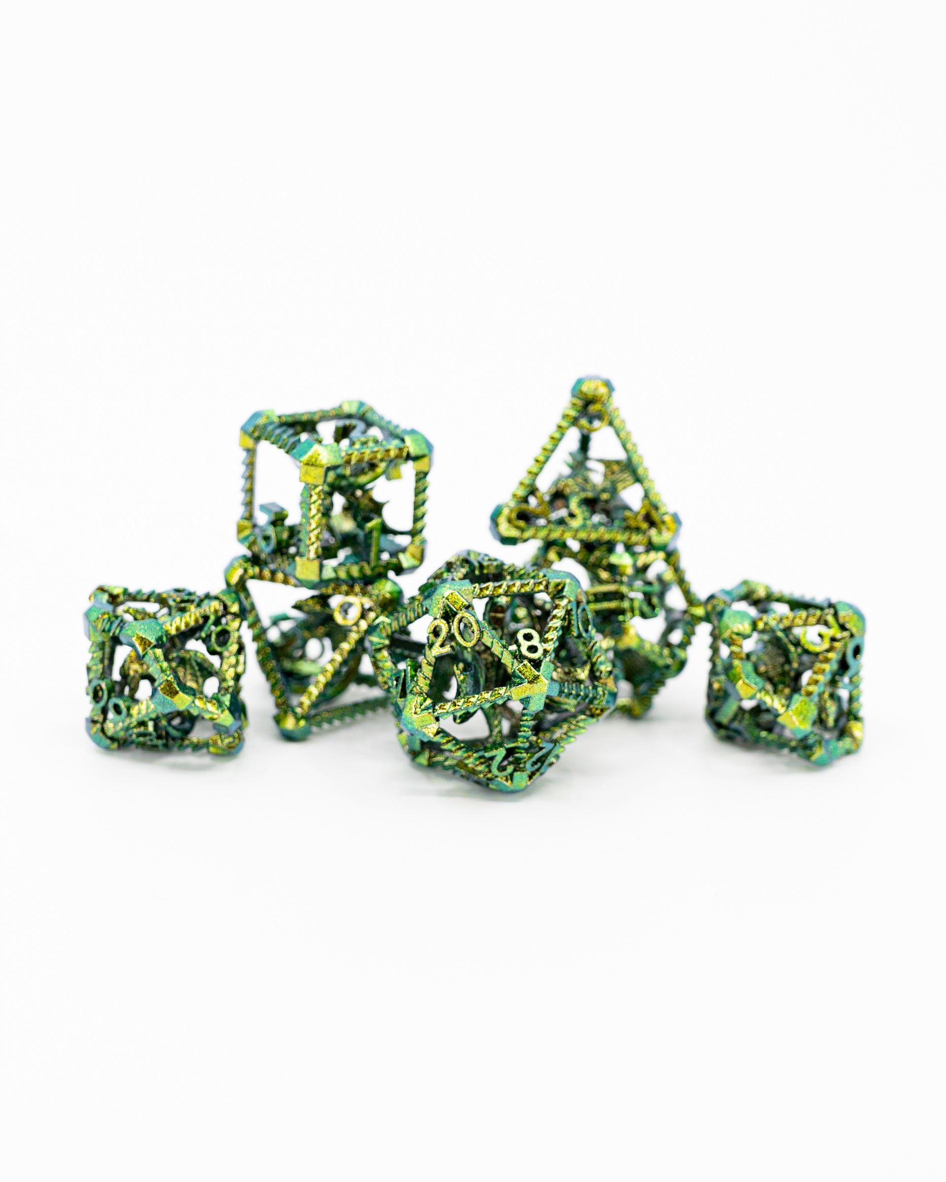 Fury Fettered | Hollow Dragon Core | 7 Piece Metal Dice Set - Emberglow Gaming