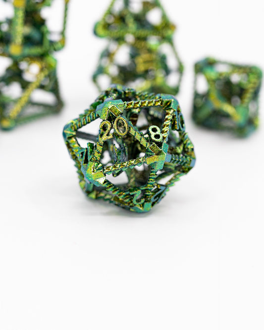Fury Fettered | Hollow Dragon Core | 7 Piece Metal Dice Set - Emberglow Gaming