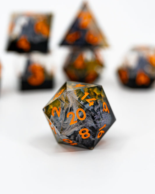 Yellow Mountains | Double Cast | 7 Piece Sharp Edge Dice Set