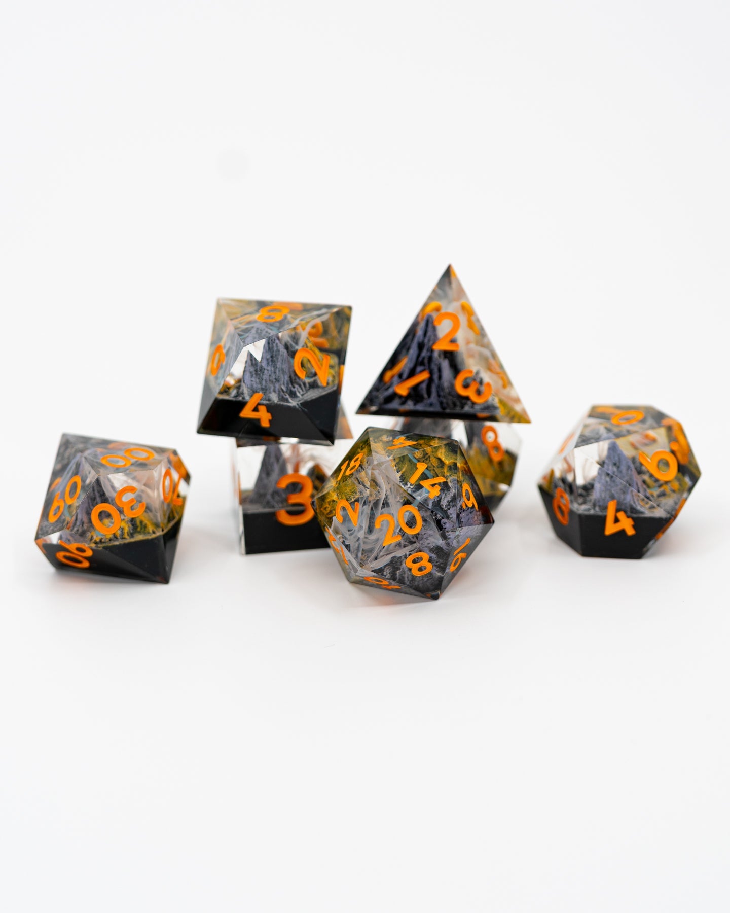 Yellow Mountains | Double Cast | 7 Piece Sharp Edge Dice Set
