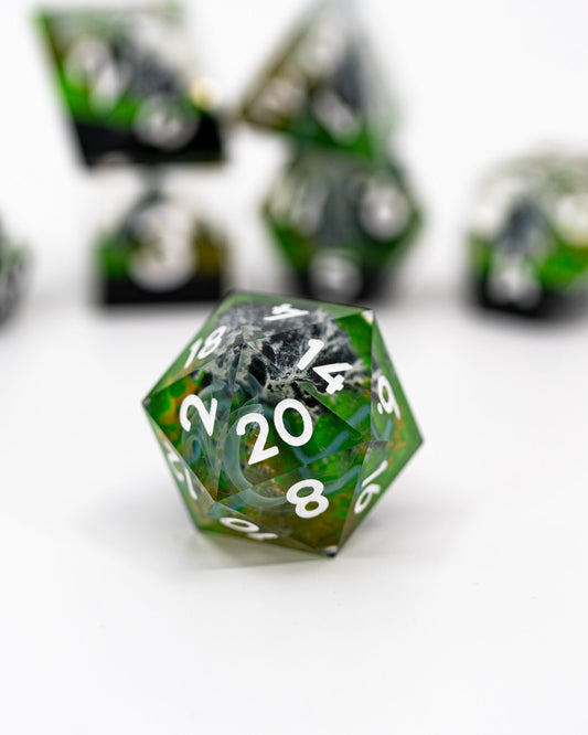 Green Mountains | Double Cast | 7 Piece Sharp Edge Dice Set