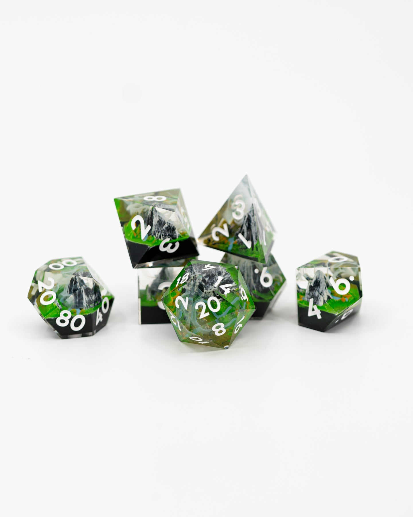 Green Mountains | Double Cast | 7 Piece Sharp Edge Dice Set
