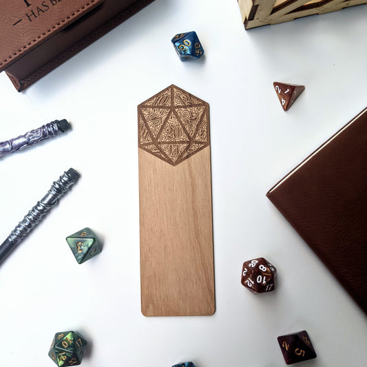 D20 | Engraved Wooden Bookmark - Emberglow Gaming