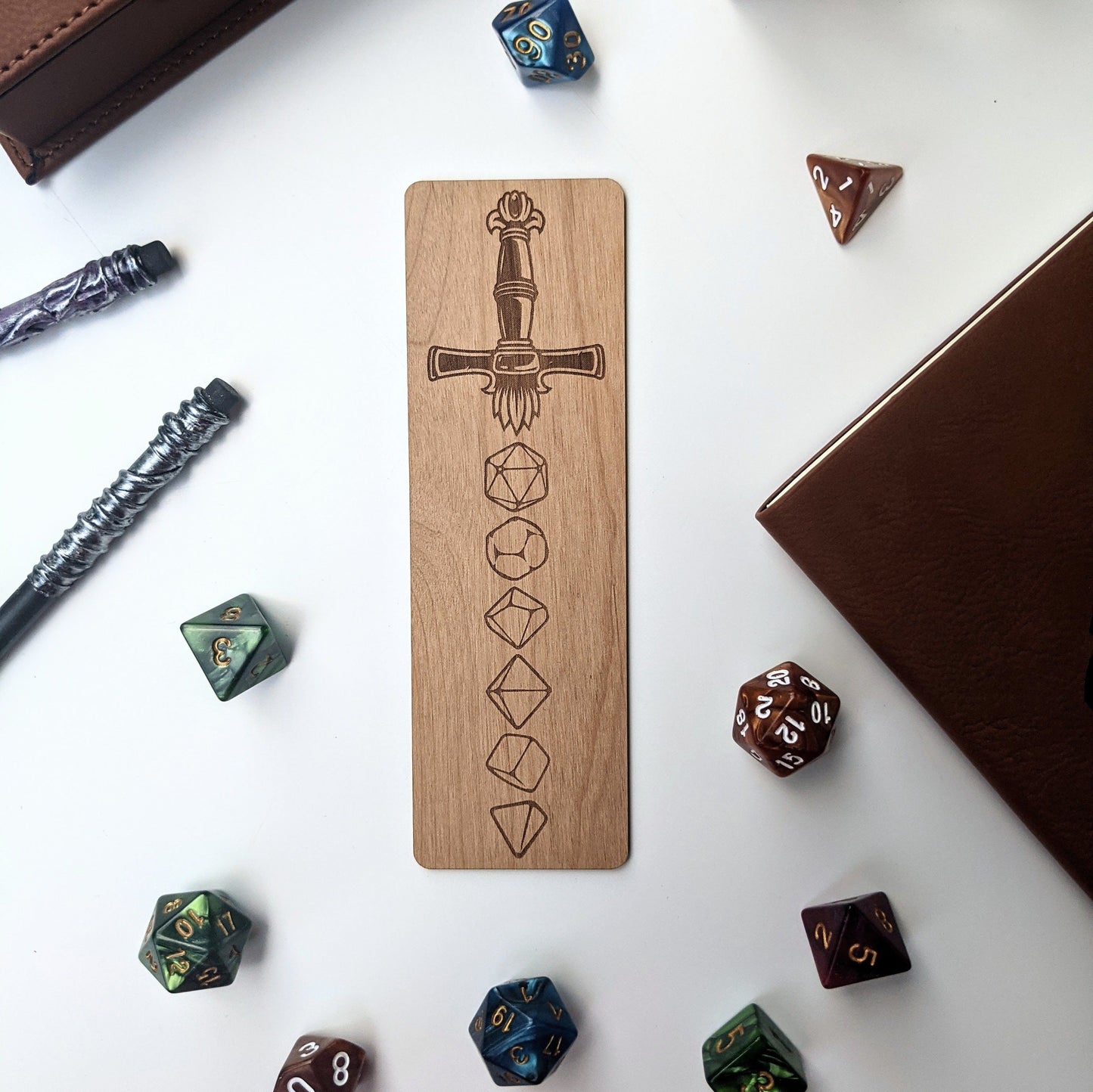 Dice Sword | Engraved Wooden Bookmark - Emberglow Gaming