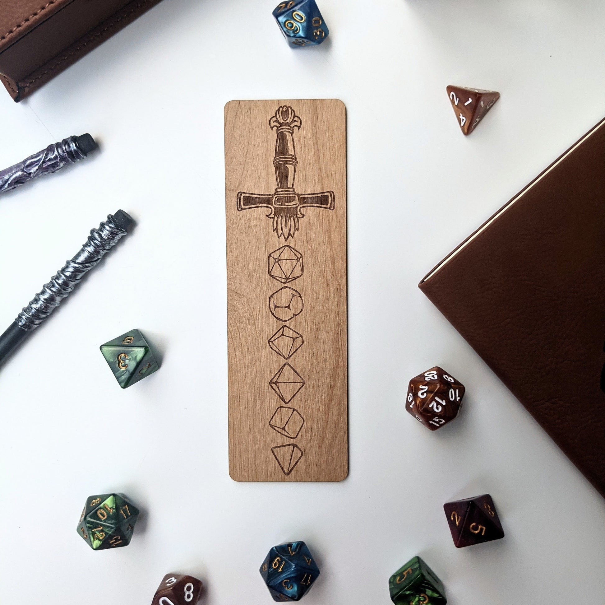 Dice Sword | Engraved Wooden Bookmark - Emberglow Gaming
