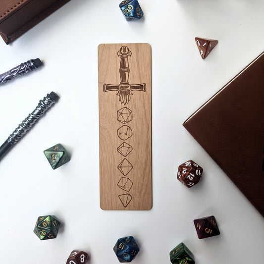 Dice Sword | Engraved Wooden Bookmark - Emberglow Gaming
