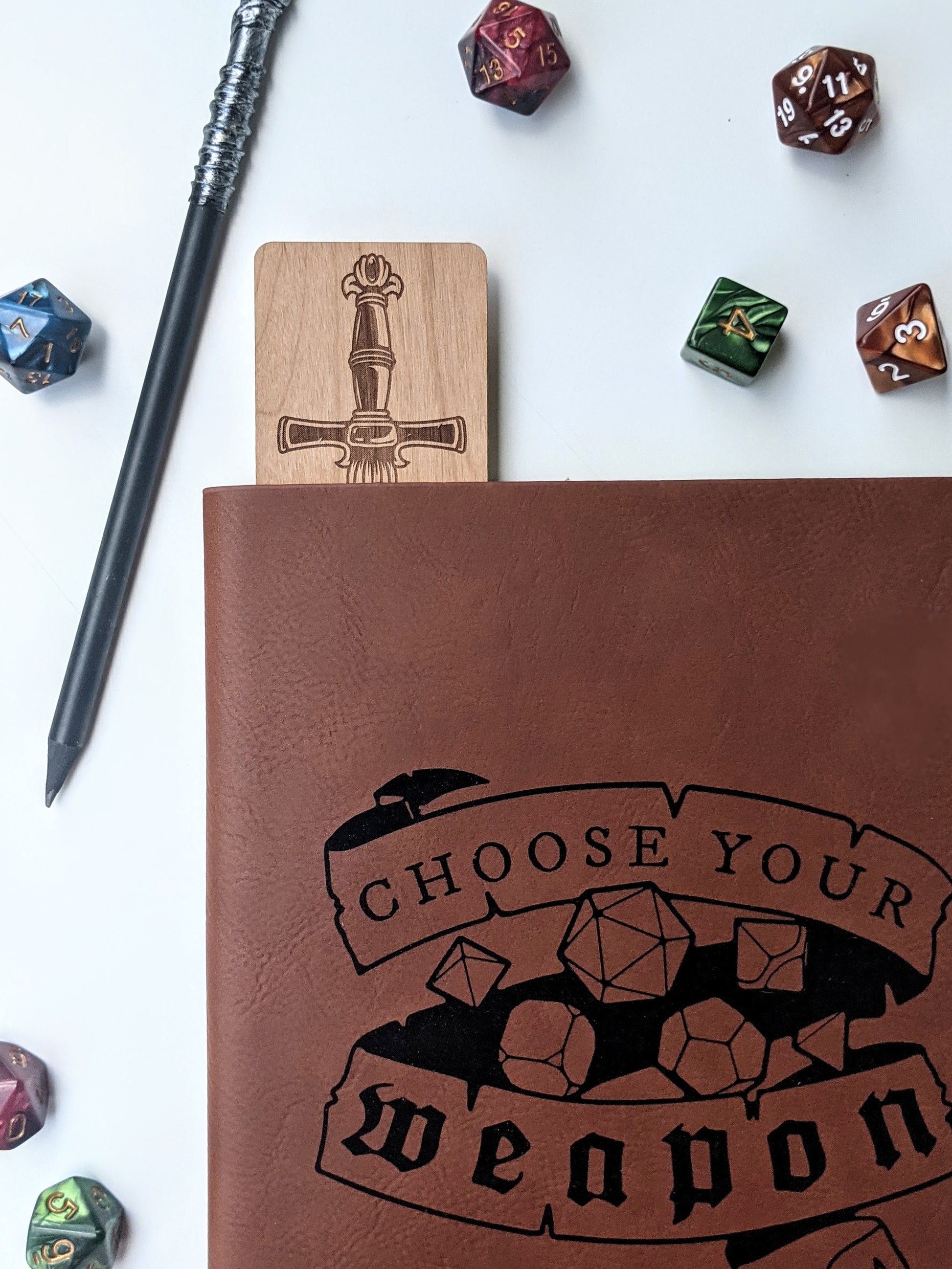 Dice Sword | Engraved Wooden Bookmark - Emberglow Gaming