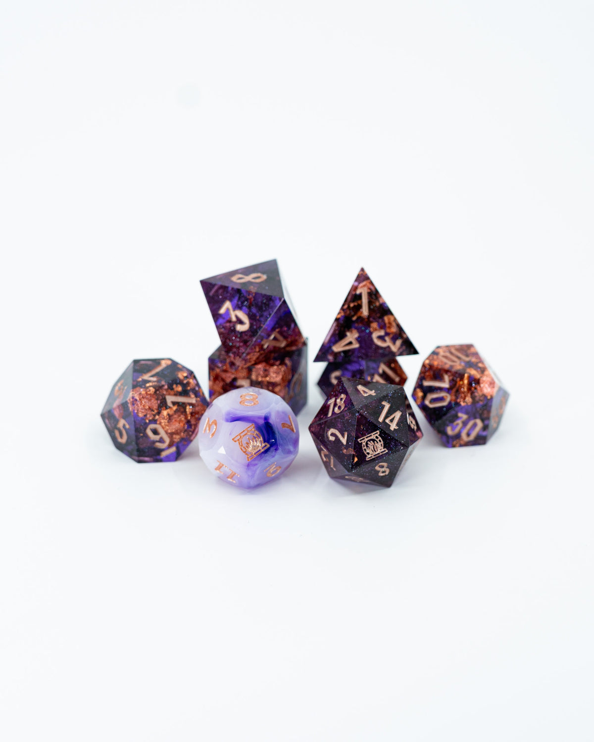 Hecuba | Emberglow Original | 7 or 8 Piece Sharp Edge Resin Dice Set