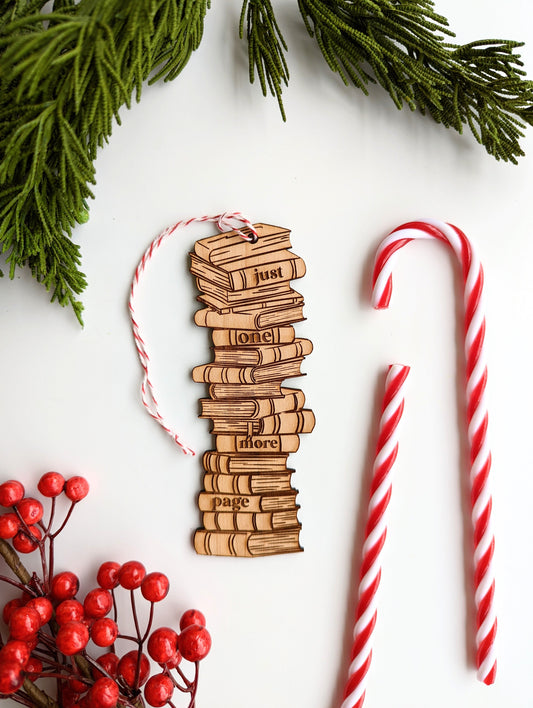 Just One More Page | Wooden Ornament | Set of 2 - Emberglow Gaming