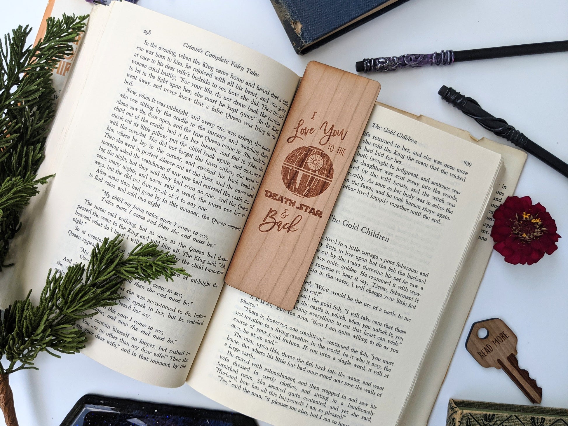 Love You To The Death Star And Back | Engraved Wooden Bookmark (T) - Emberglow Gaming