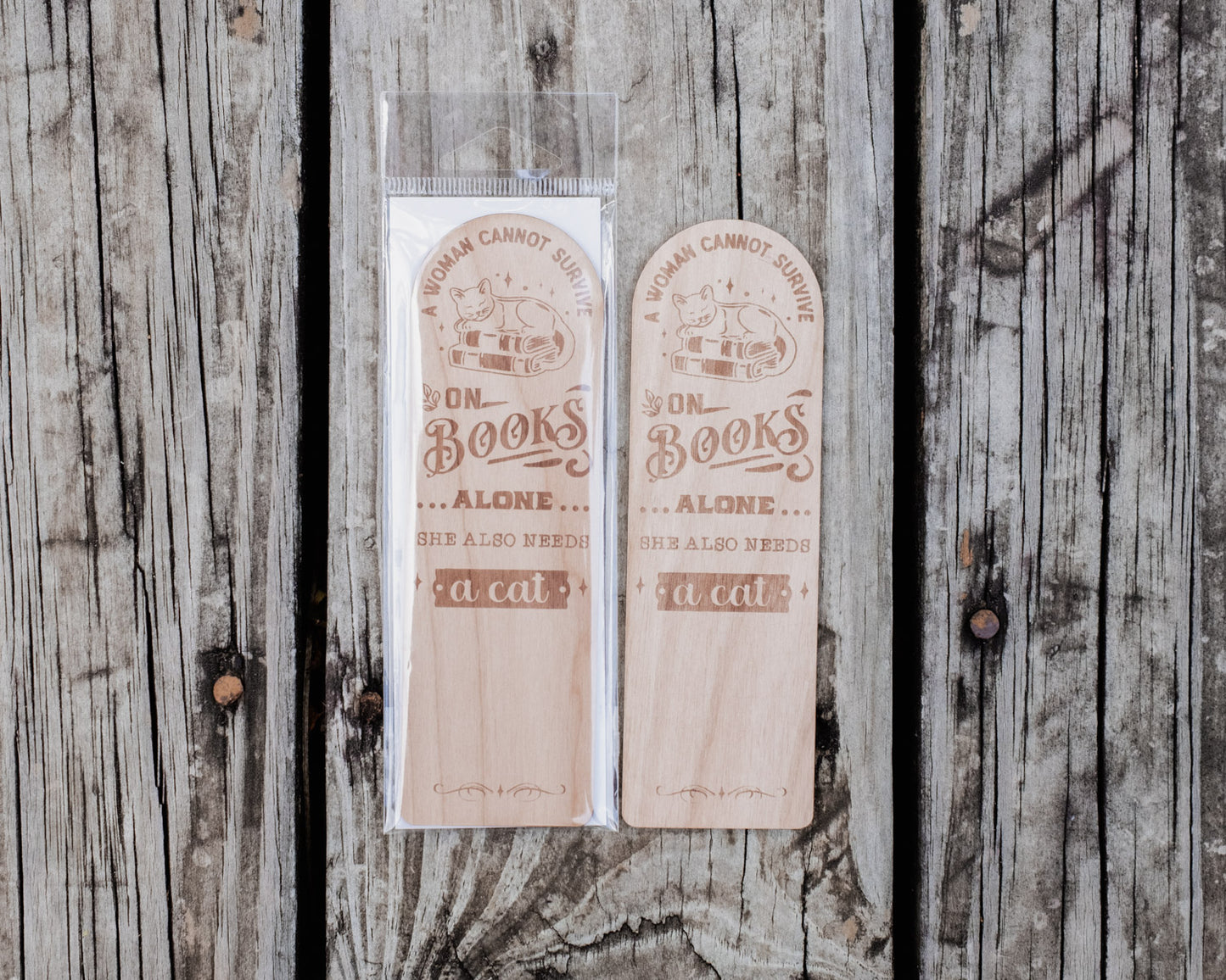 She Also Needs a Cat | Engraved Wooden Bookmark