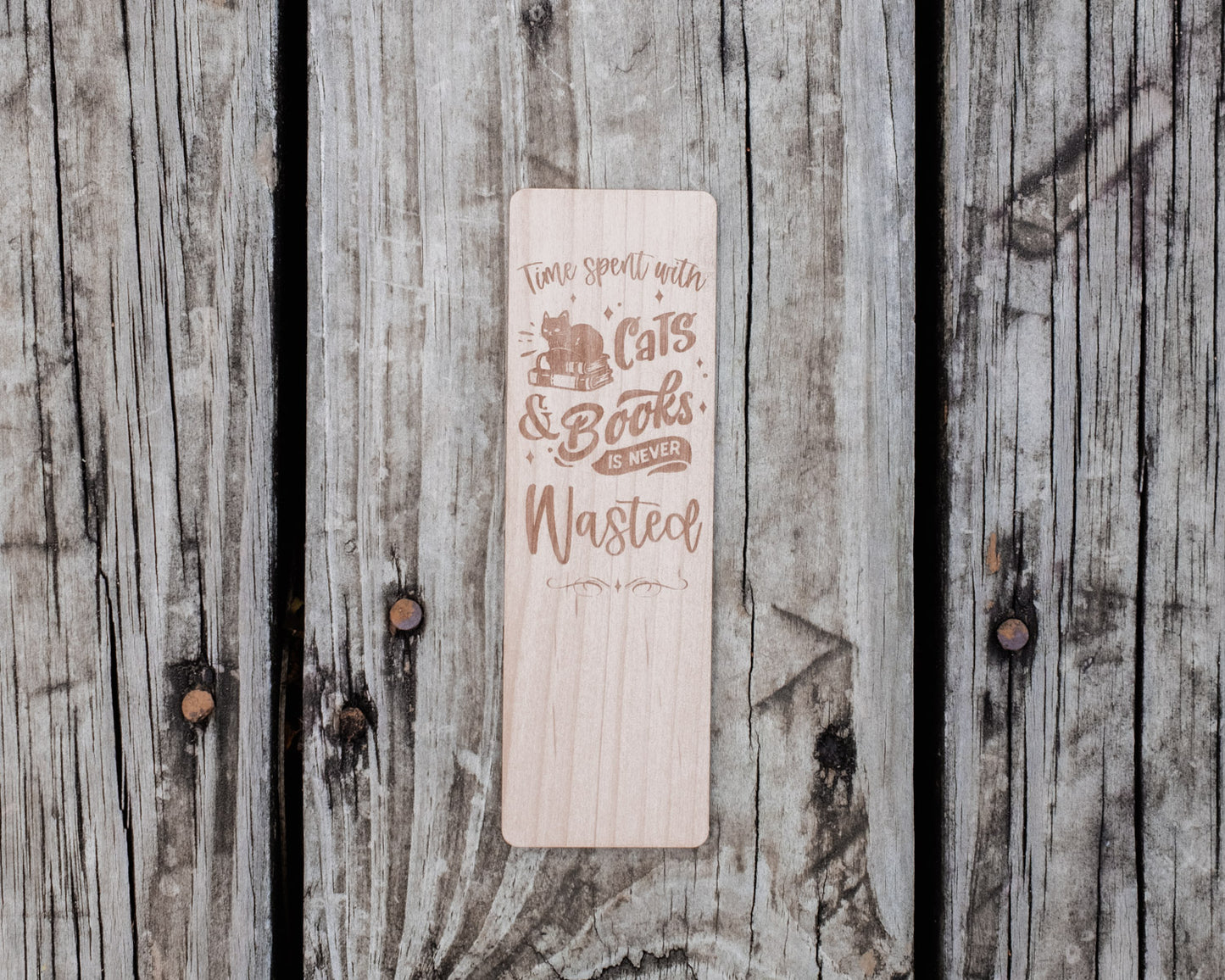 Time With Cats and Books | Engraved Wooden Bookmark