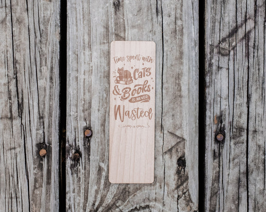 Time With Cats and Books | Engraved Wooden Bookmark