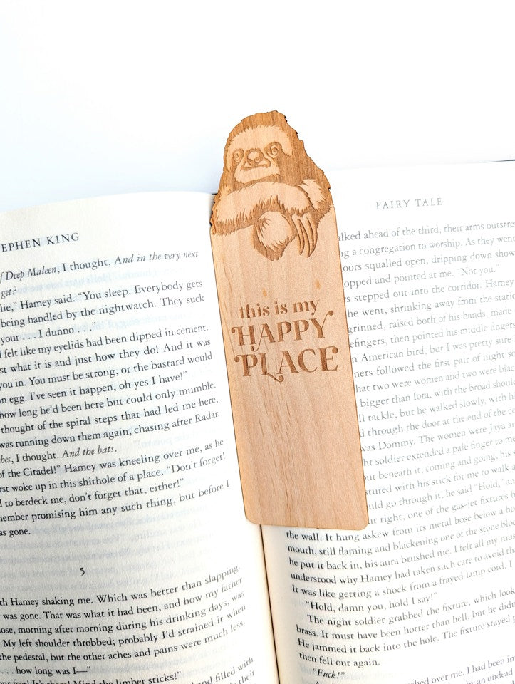 This Is My Happy Place | Sloth | Engraved Wooden Bookmark (T) - Emberglow Gaming