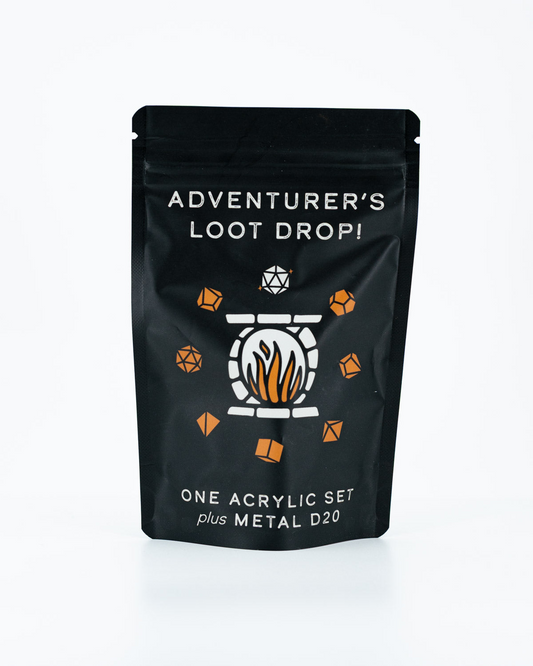 Acrylic Set + Metal D20 | Adventurer’s Loot Drop | CASE OF 6