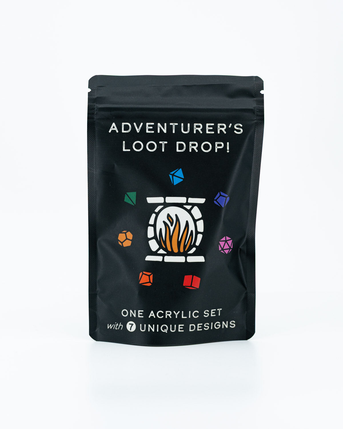 UNIQUE ACRYLIC | Each Dice With A Unique Design | Adventurer’s Loot Drop | CASE OF 12 | Pre-hung on display strips