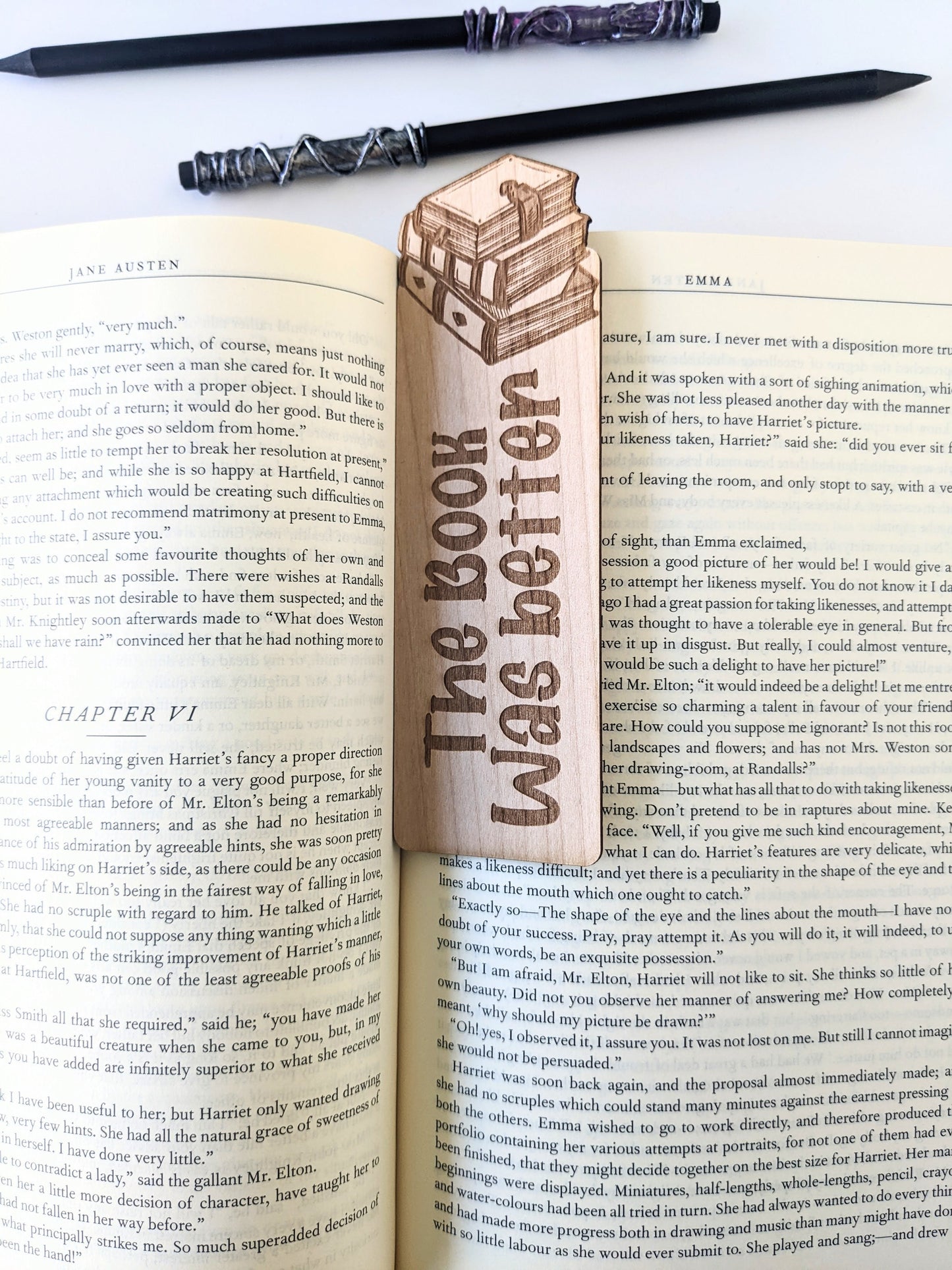 The Book Was Better Bookstack | Engraved Wooden Bookmark (T) - Emberglow Gaming