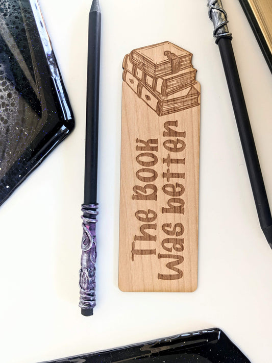 The Book Was Better Bookstack | Engraved Wooden Bookmark (T) - Emberglow Gaming