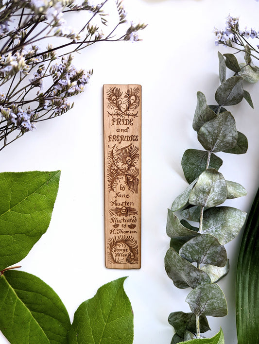 Pride and Prejudice Book Spine | Engraved Wooden Bookmark (T) - Emberglow Gaming