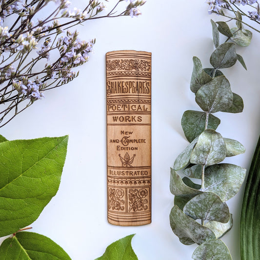 Shakespeare Book Spine | Engraved Wooden Bookmark (T) - Emberglow Gaming
