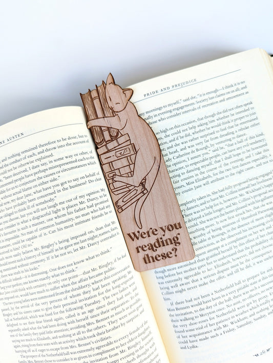 Were You Reading These? | Engraved Wooden Bookmark (T) - Emberglow Gaming