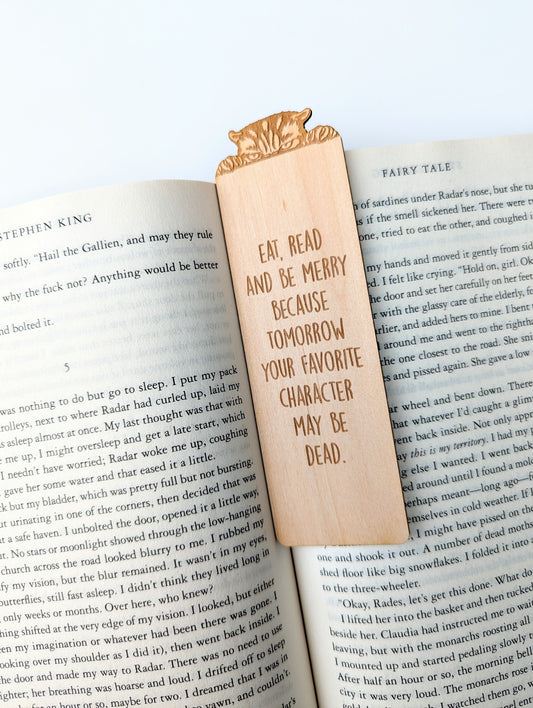 Eat, Read, and Be Merry | Engraved Wooden Bookmark (T) - Emberglow Gaming