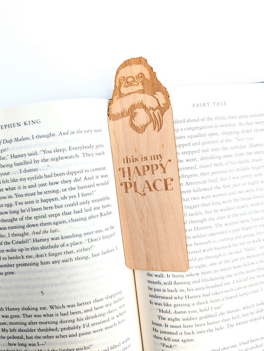 This Is My Happy Place | Sloth | Engraved Wooden Bookmark (T) - Emberglow Gaming