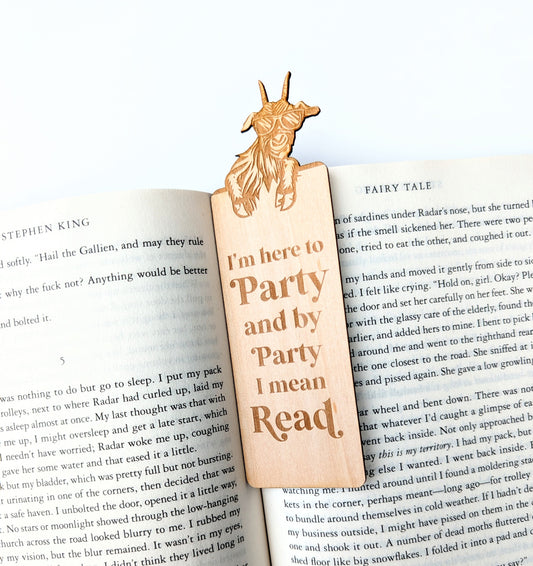 I'm Here To Party | Party Goat | Engraved Wooden Bookmark (T) - Emberglow Gaming