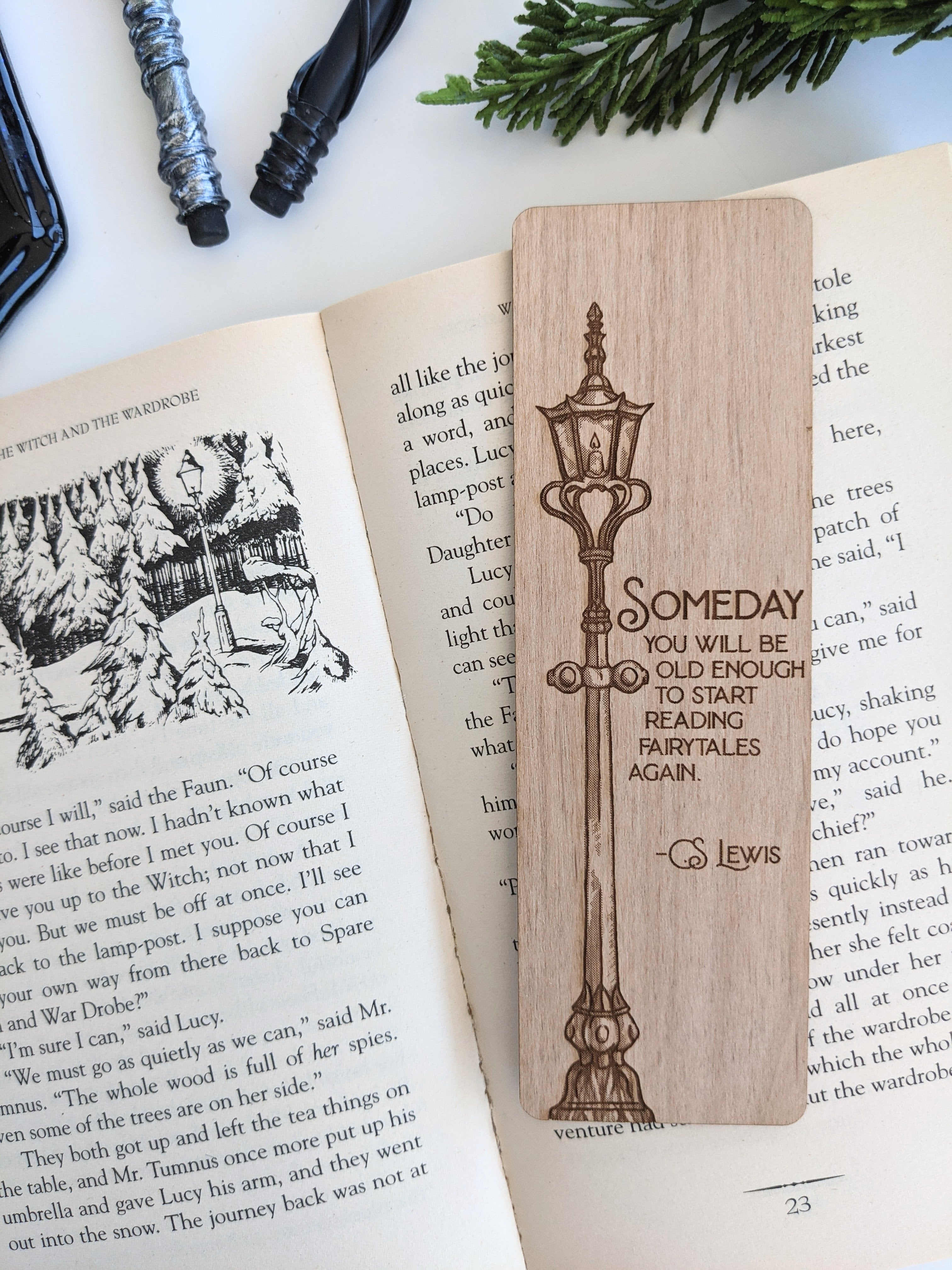 Pld Bookmark Old Enough To Read Fairytales | Narnia | Engraved Wooden Bookmark ...