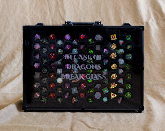 In Case Of Dragons Break Glass | 26 Set Capacity | Plexi Glass Chest of Hoarding Dice Display Case - Emberglow Gaming