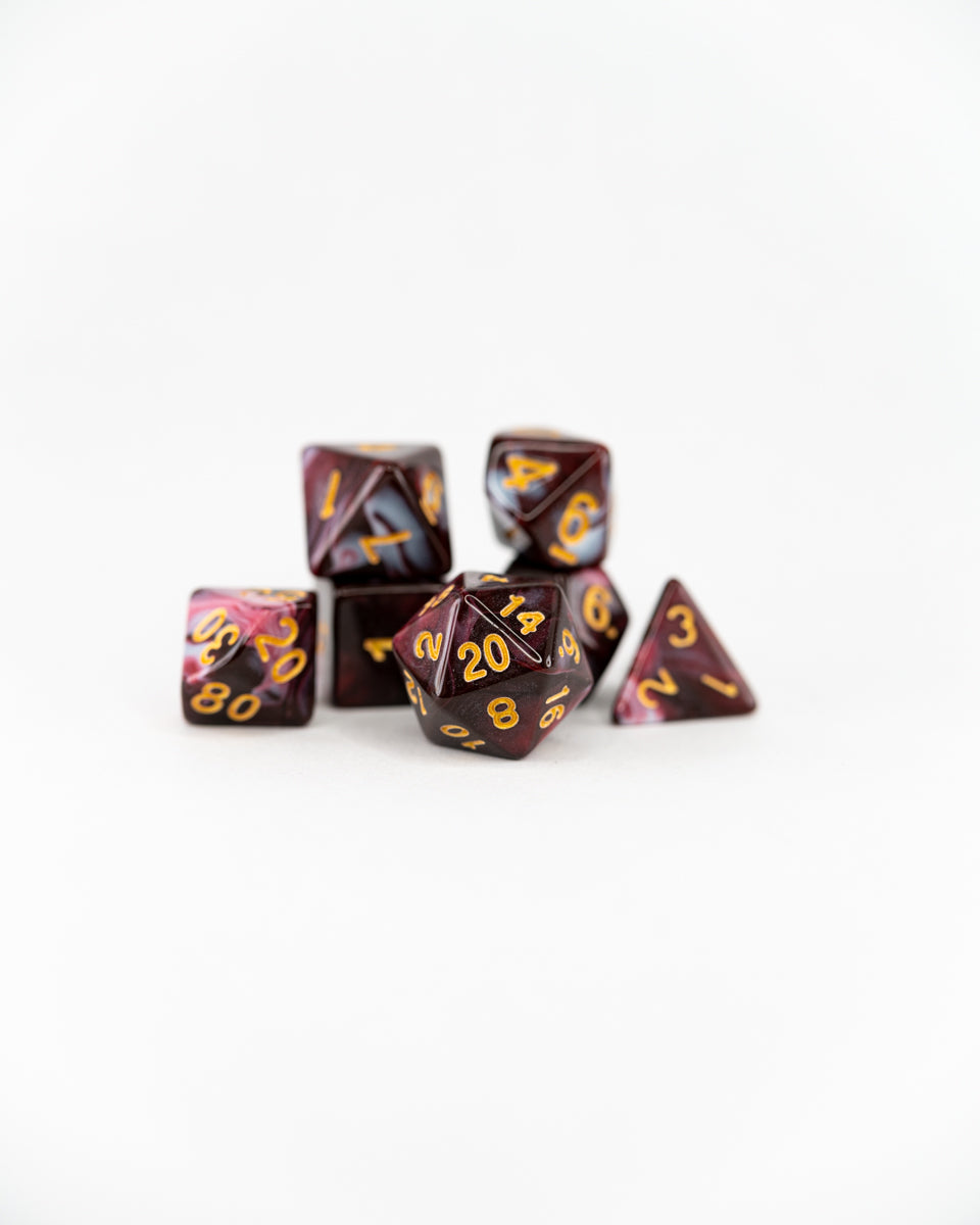 Blood Marble | 7 Piece Acrylic Dice Set - Emberglow Gaming